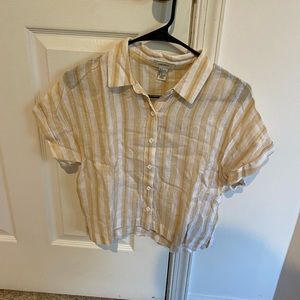 Forever 21 Yellow and White Striped Button Down Shirt